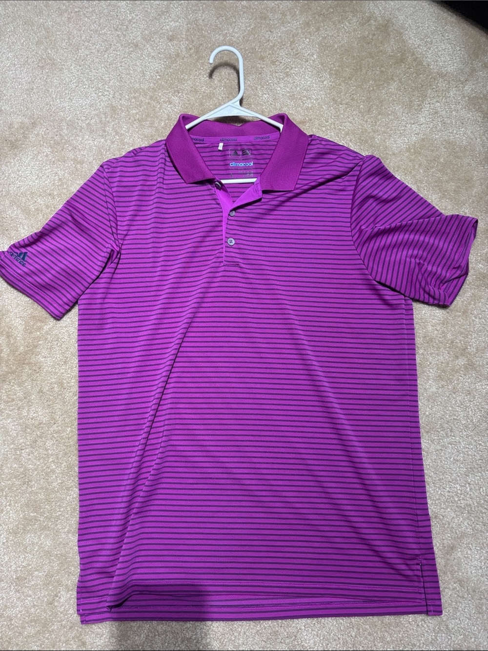 adidas Purple and Black Striped Climacool Polo